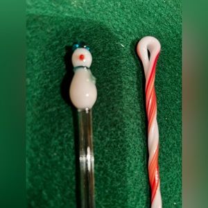 Two hand blown Christmas swizzle sticks